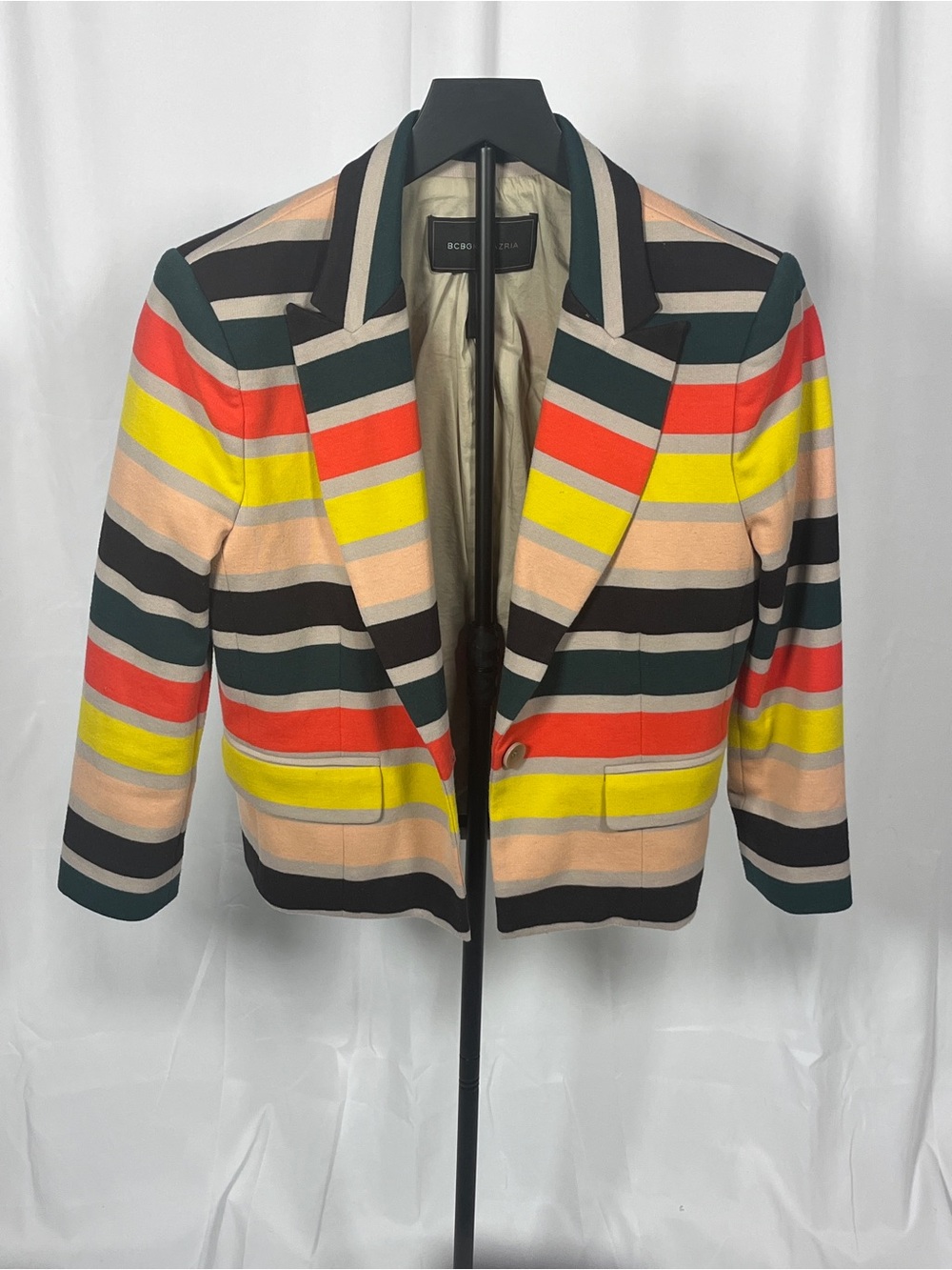 BCBCMAXAZRIA Multicolor Striped Cropped Blazer Size S Bold Statement Piece